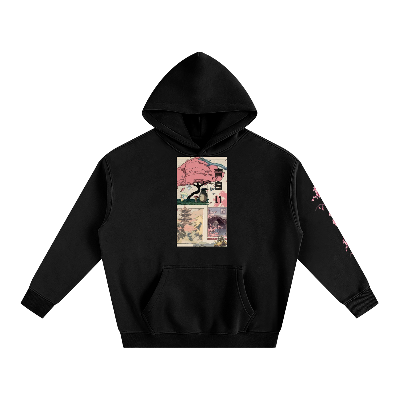 Total Sakura Bloom Triple-Print Black Streetwear Hoodie