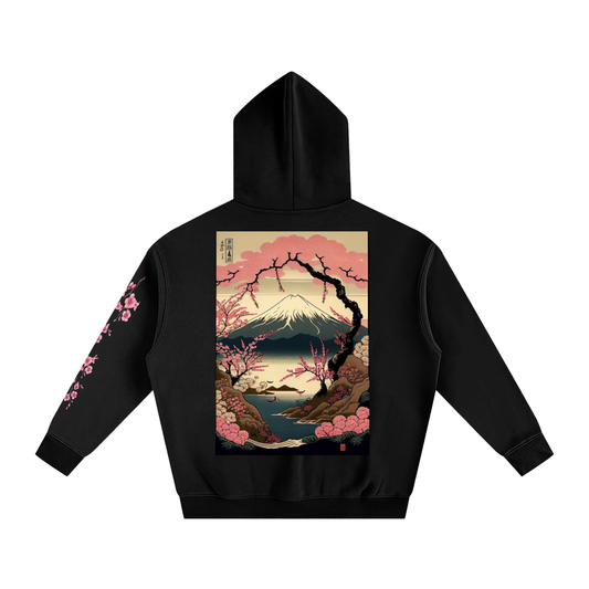Total Sakura Bloom Triple-Print Black Streetwear Hoodie