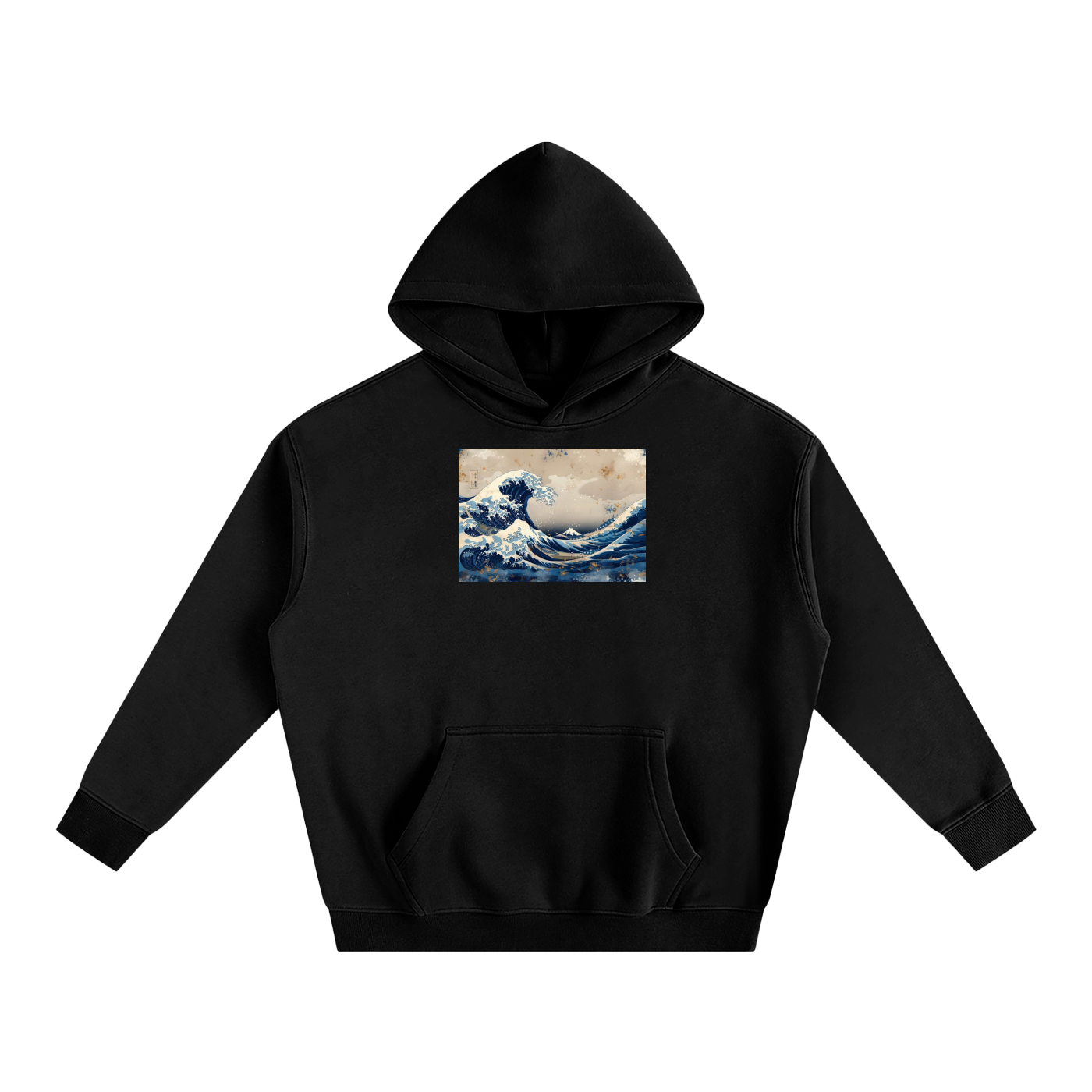The Great Wave & Rising Sun Double-Sided Black Hoodie