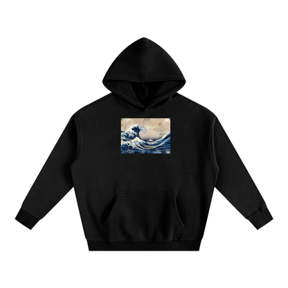 The Great Wave & Rising Sun Double-Sided Black Hoodie