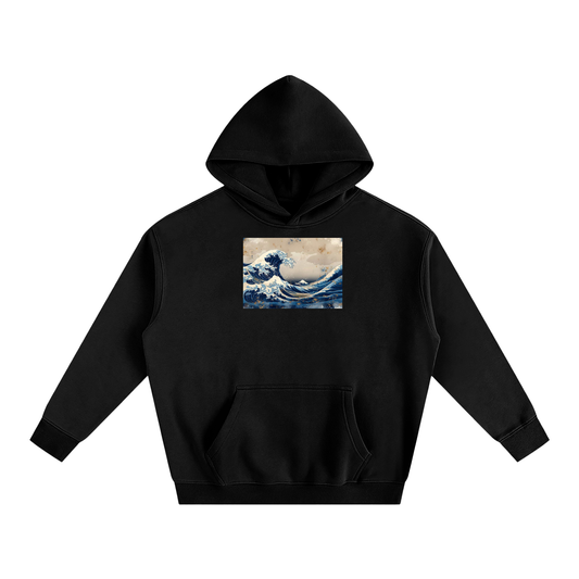 The Great Wave & Rising Sun Double-Sided Black Hoodie